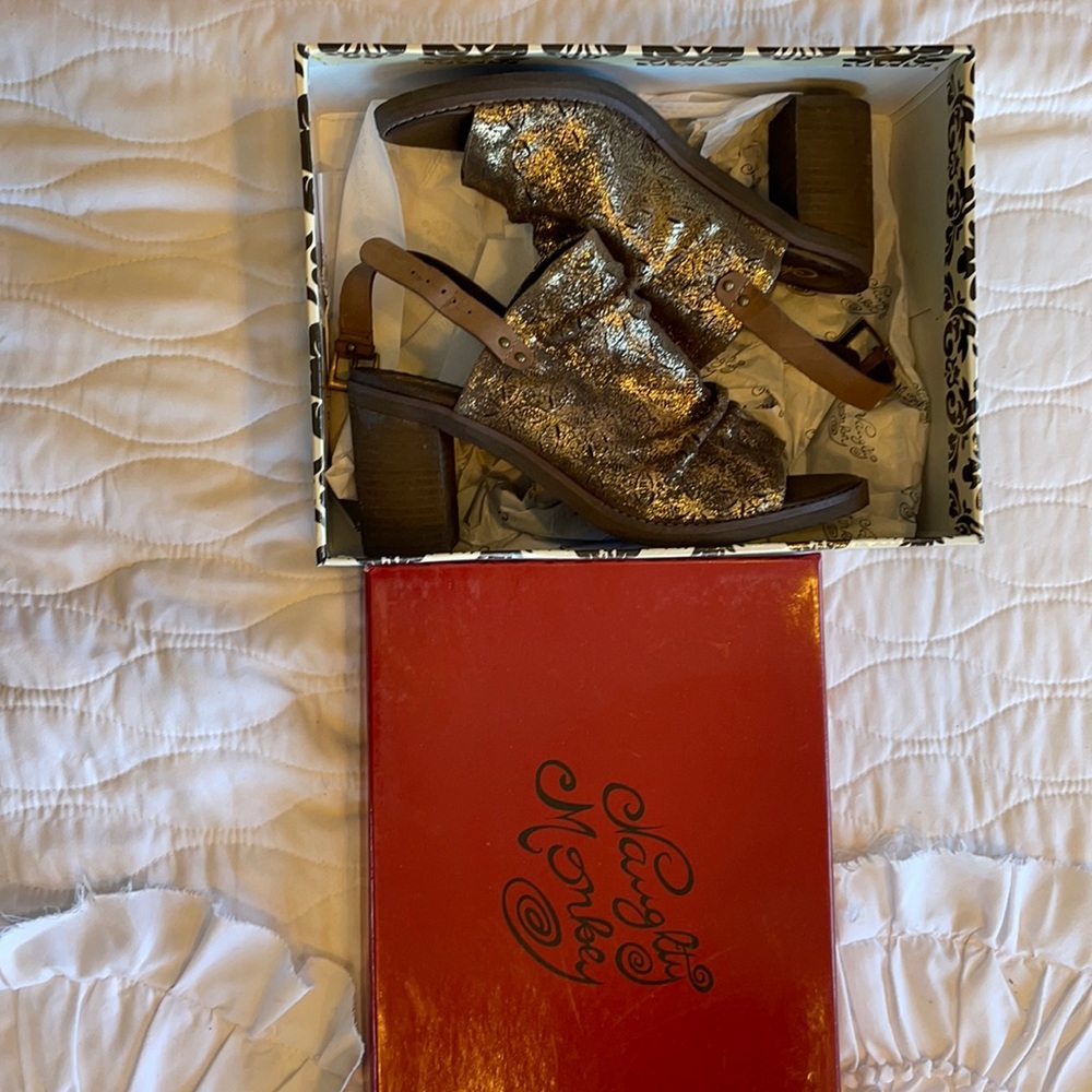 Naughty monkey brown and gold leather booties